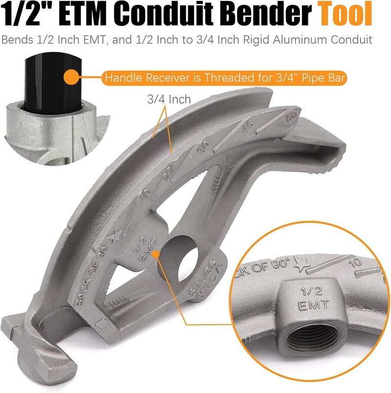 Fuzbaxy 1/2-inch EMT Conduit Pipe,Conduit Hand Bender Tool for 1/2 in. EMT Pipes,Bender Head Aluminum - Image 4